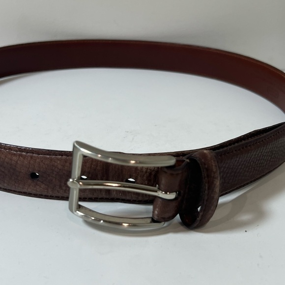 Coach Men's Brown Leather Belt Size 32w Brown Woven Texture - Picture 2 of 10